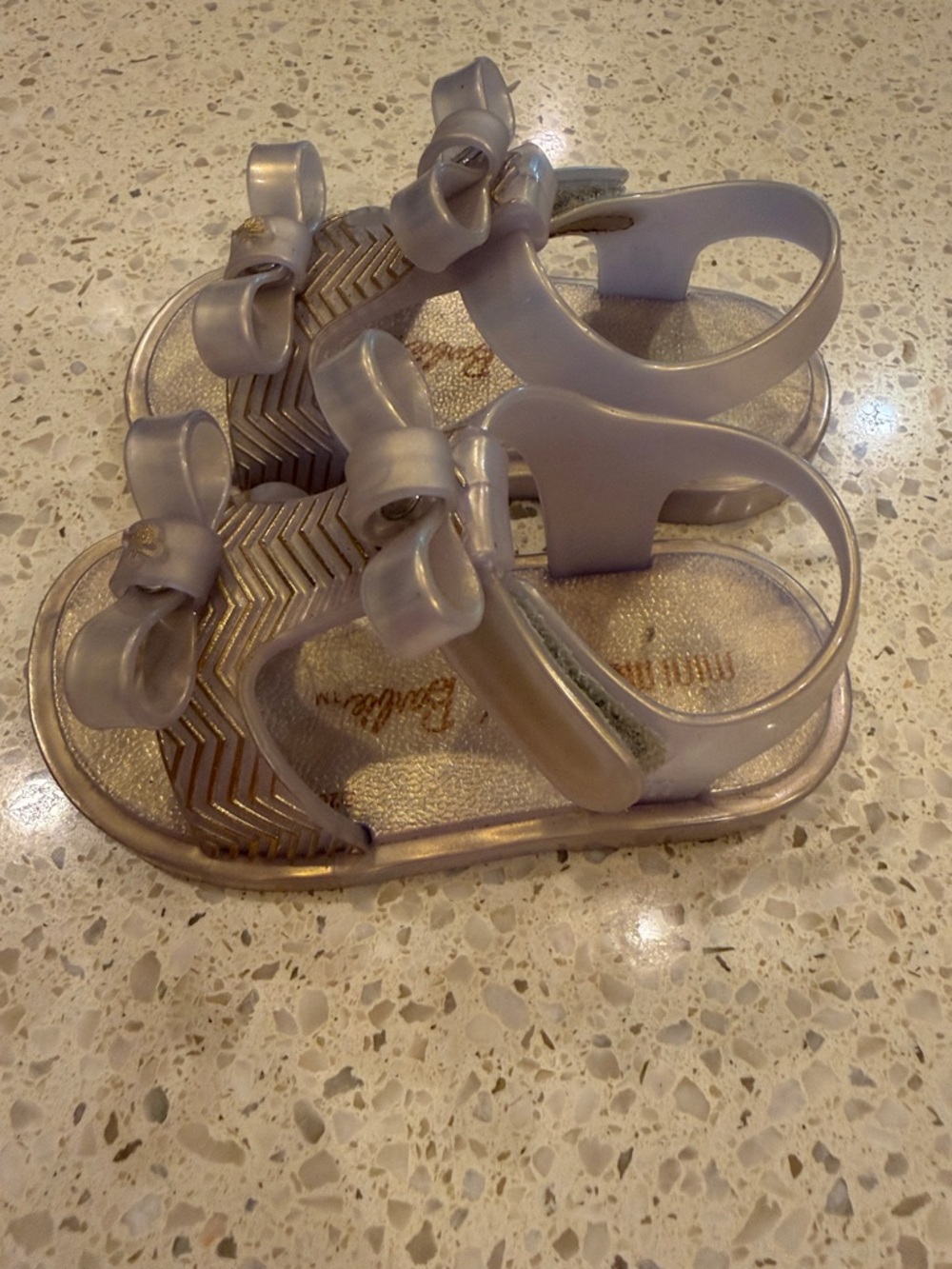 Mini Melissa Girls' Metallic Silver Bow Jelly Sandals